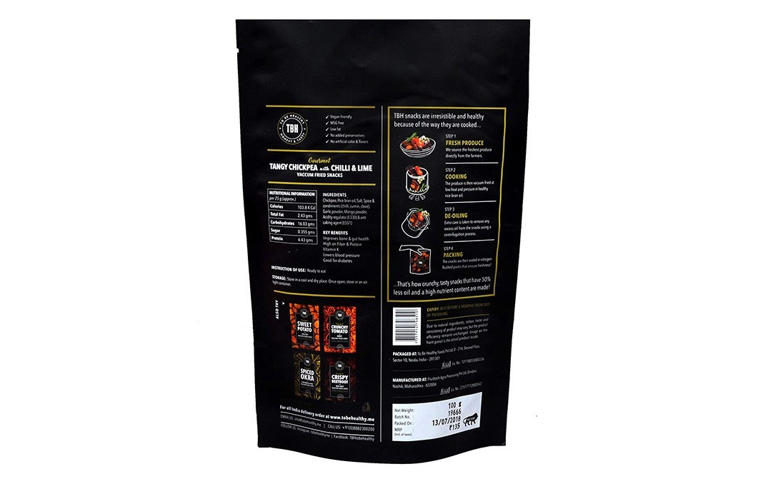 To Be Healthy Tangy Chickpea Vaccum Fried Snacks With Chilli & Lime   Pack  100 grams